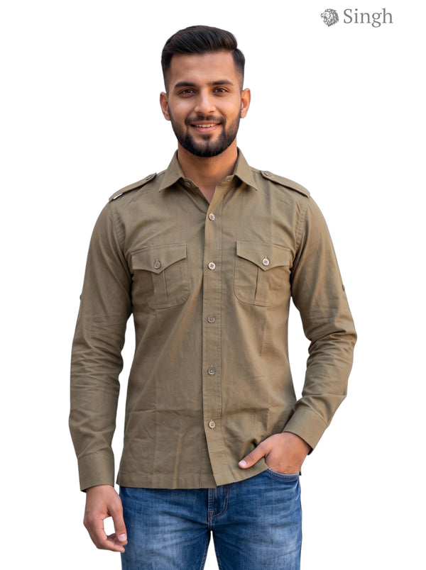 M Hunting Shirts in Olive Green Cotton with Front Pockets, HUNTING SHIRTS-1310-198