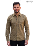 M Hunting Shirt in Olive Green Cotton with Front Pockets and Button-Up Closure - HUNTING SHIRTS-1310-20