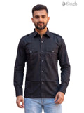 M Hunting Shirt in Black, Cotton Fabric, Front View - HUNTING SHIRTS-1310-204