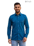M Hunting Shirt in teal fabric with a front view and button details, HUNTING SHIRTS-1310-205