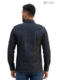 M Hunting Jacket in black fabric, back view with HUNTING SHIRTS-1310-206 feature