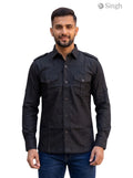 M Hunting Jacket in black fabric with a front view featuring two chest pockets - HUNTING SHIRTS-1310-206