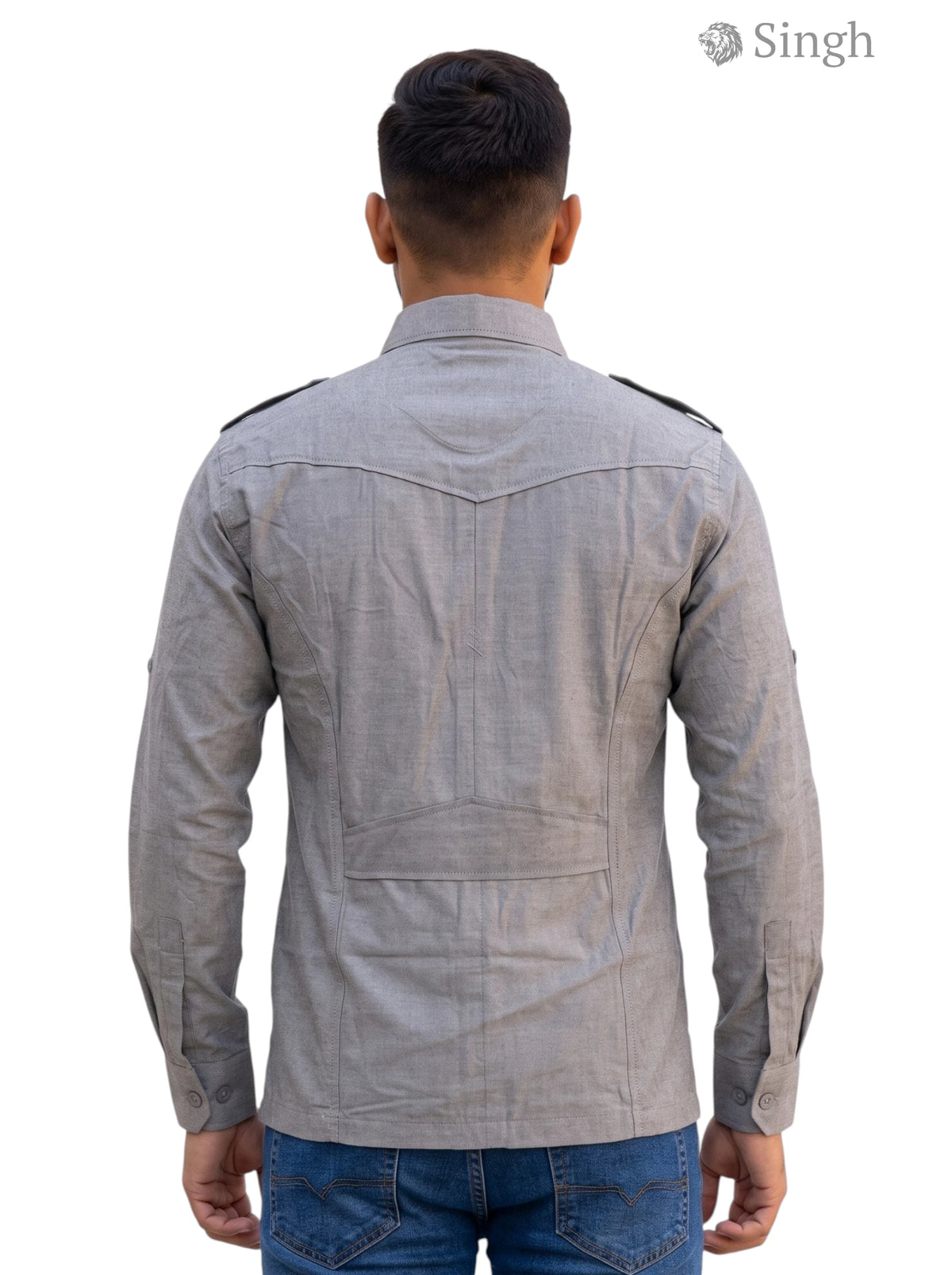 M Hunting Shirt in gray fabric viewed from the back; HUNTING SHIRTS-1310-211