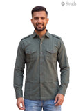 M Hunting Shirts in Olive Green Cotton Twill, Front View, HUNTING SHIRTS-1310-213