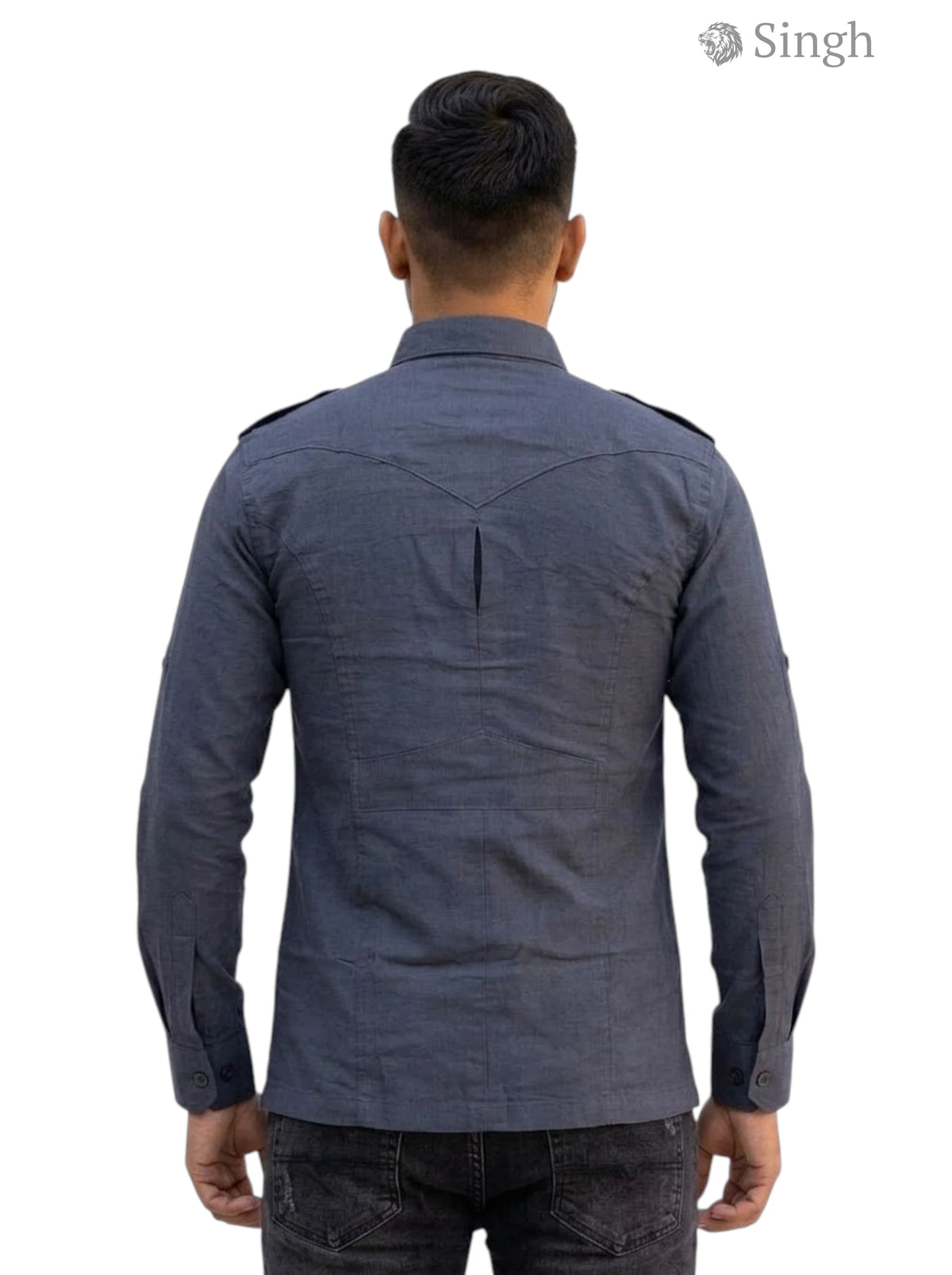 M Hunting Shirts in gray fabric viewed from the back featuring stylish design HUNTING SHIRTS-1310-216