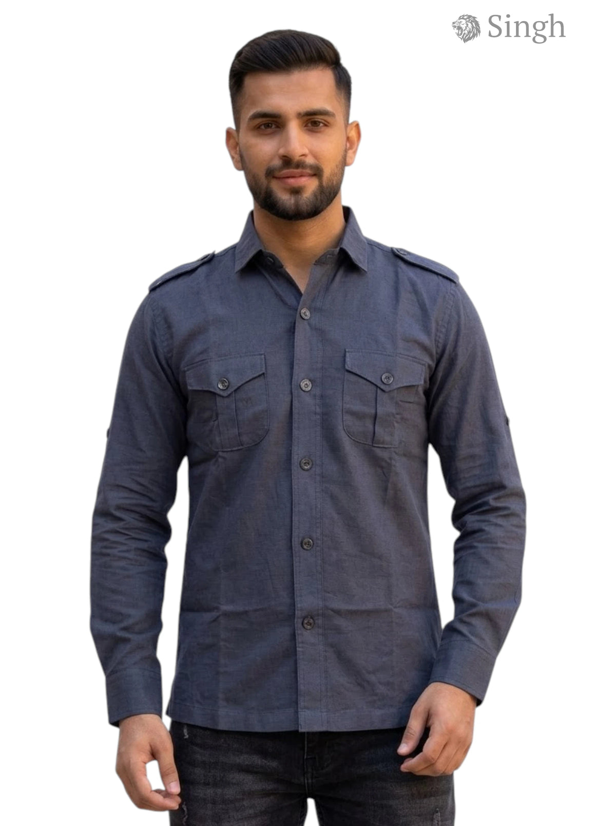 M Hunting Shirts in dark gray fabric with a front view design featuring chest pockets