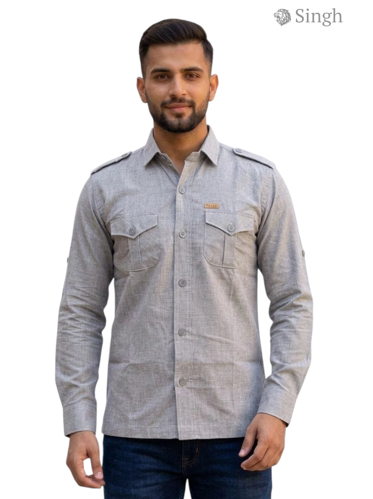 M Hunting Shirts in gray fabric with front pockets, featuring the keyword HUNTING SHIRTS-1310-217