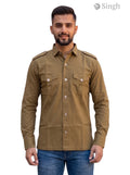 M Hunting Shirt in Olive Green Cotton with Front Pockets, HUNTING SHIRTS-1310-233