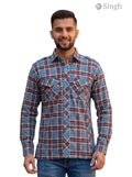 M Hunting Shirt in Blue Plaid Cotton, Front View, HUNTING SHIRTS-1310-237