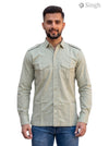 M Hunting Shirts in khaki color with cotton fabric, front view - HUNTING SHIRTS-1310-239
