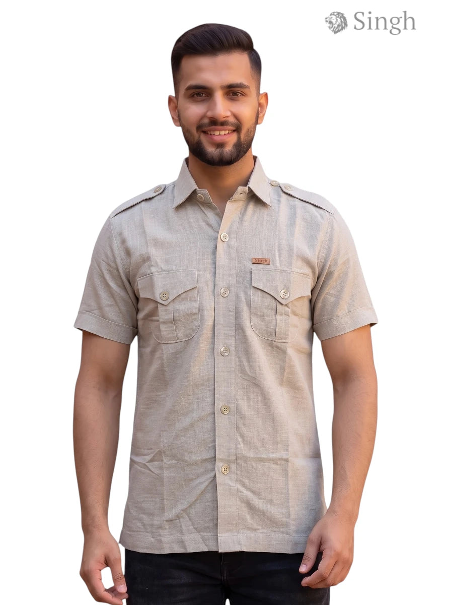 M Beige Hunting Shirts-1310-241 in Lightweight Fabric from Singh with Front Pockets