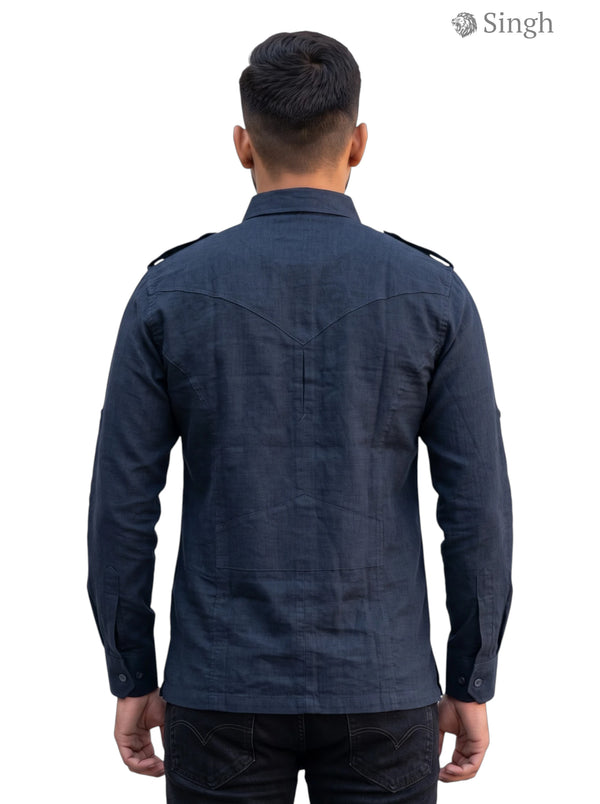 M Hunting Shirt in navy blue fabric, back view, HUNTING SHIRTS-1310-242