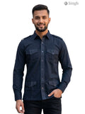 M Hunting Shirts in navy blue fabric, front view with double chest pockets, HUNTING SHIRTS-1310-242