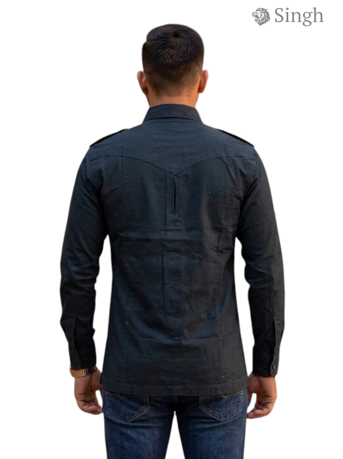 M Hunting Shirts-1310-244 in black fabric, displayed from the back angle