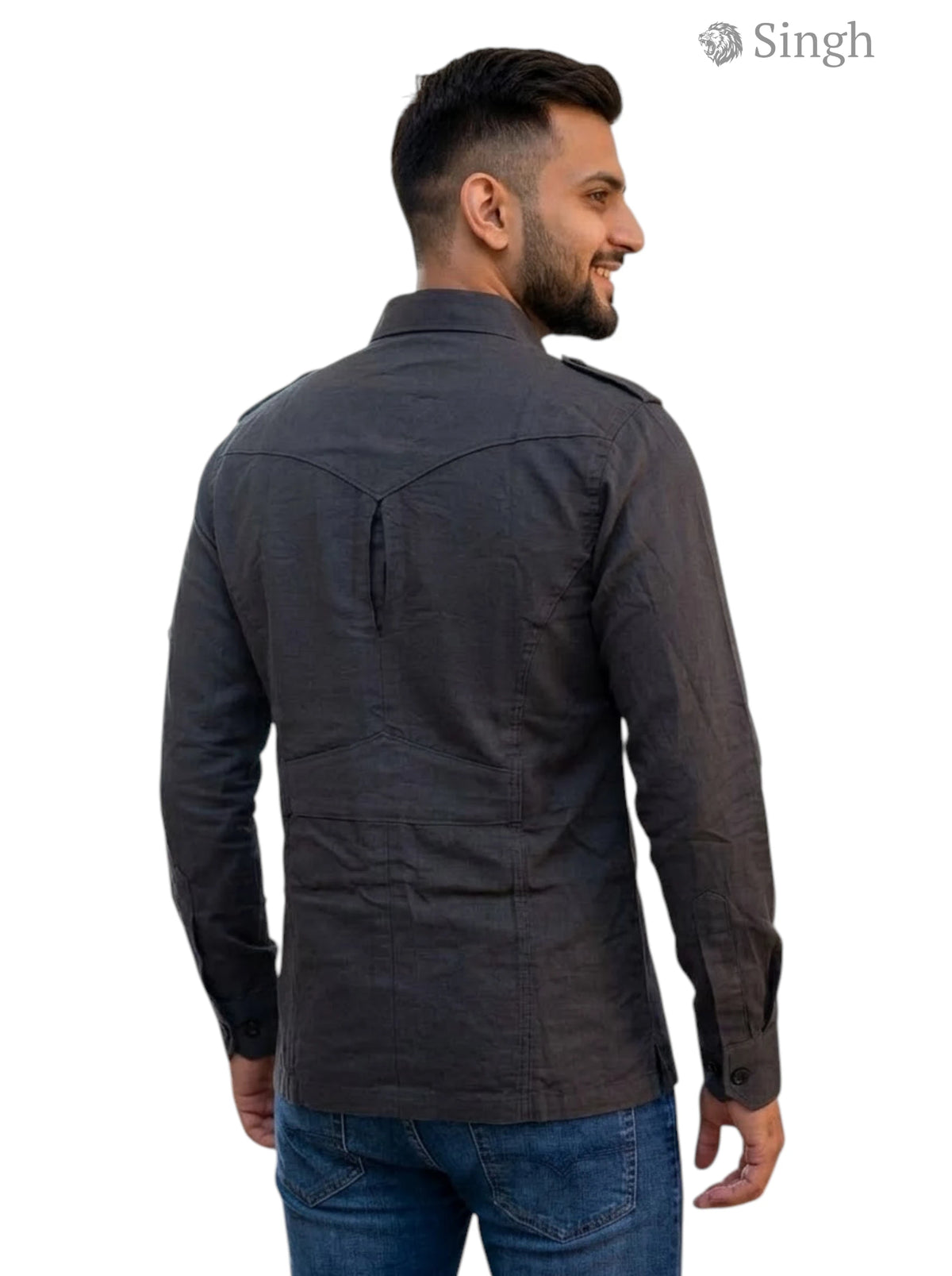 M Hunting Shirts in charcoal gray fabric with a stylish back design, featuring HUNTING SHIRTS-1310-247