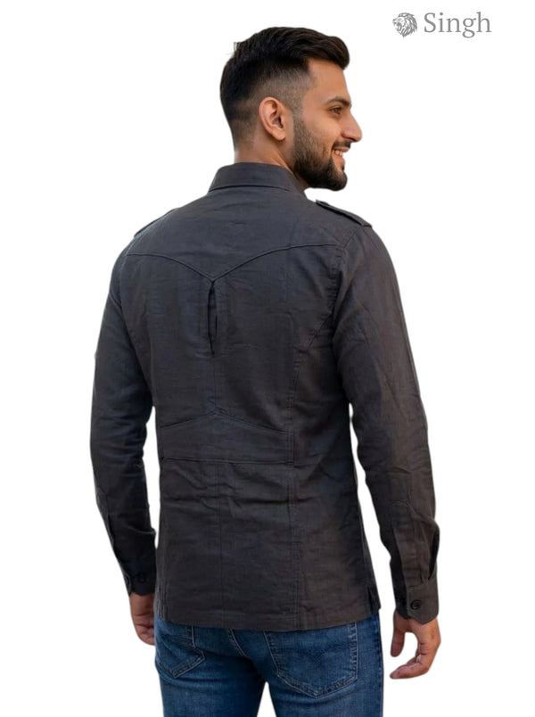 M Hunting Shirts in charcoal gray fabric with a stylish back design, featuring HUNTING SHIRTS-1310-247