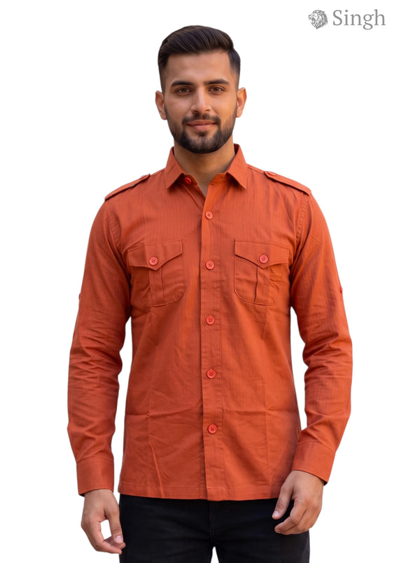 M Hunting Shirts in orange fabric, front view, featuring dual chest pockets - HUNTING SHIRTS-1310-248