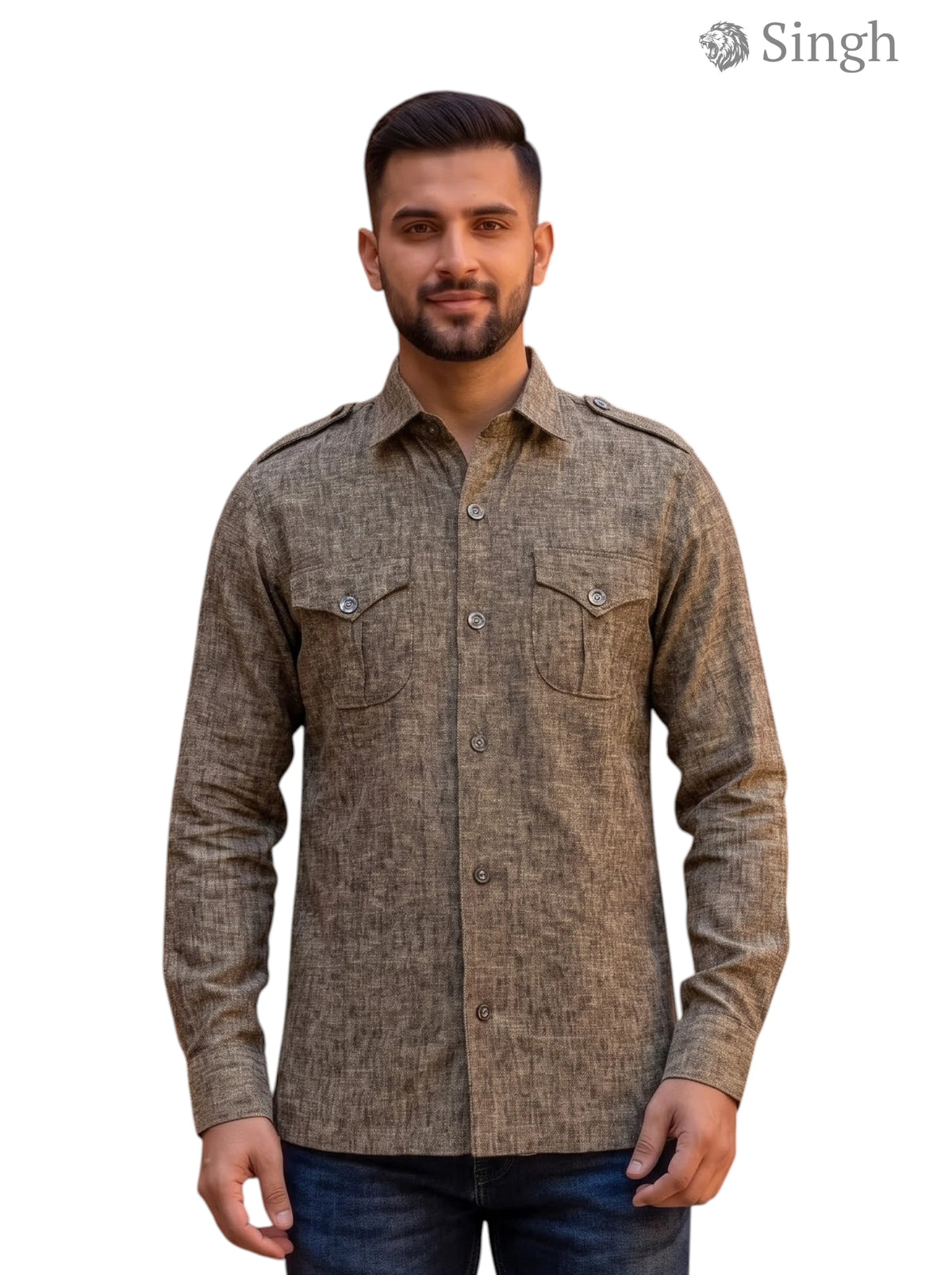 M Hunting Shirt in Tan Color with Cotton Fabric, Front View, HUNTING SHIRTS-1310-250