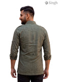 M Hunting Shirts in Olive Green Cotton Fabric, Back View - HUNTING SHIRTS-1310-250
