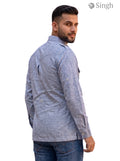 M Hunting Shirt in Blue Cotton, Back View, featuring a stylish design, HUNTING SHIRTS-1310-250