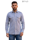 M Hunting Shirts in light blue fabric shown from the front featuring chest pockets - HUNTING SHIRTS-1310-250