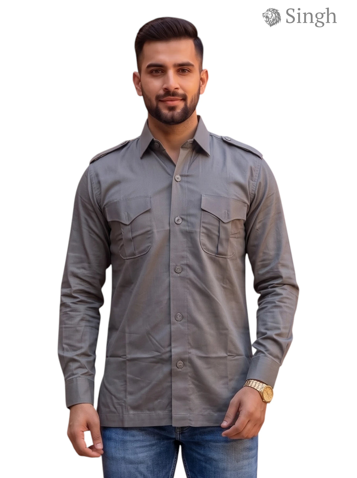 M Hunting Shirts in Gray Fabric Front View HUNTING SHIRTS-1310-263