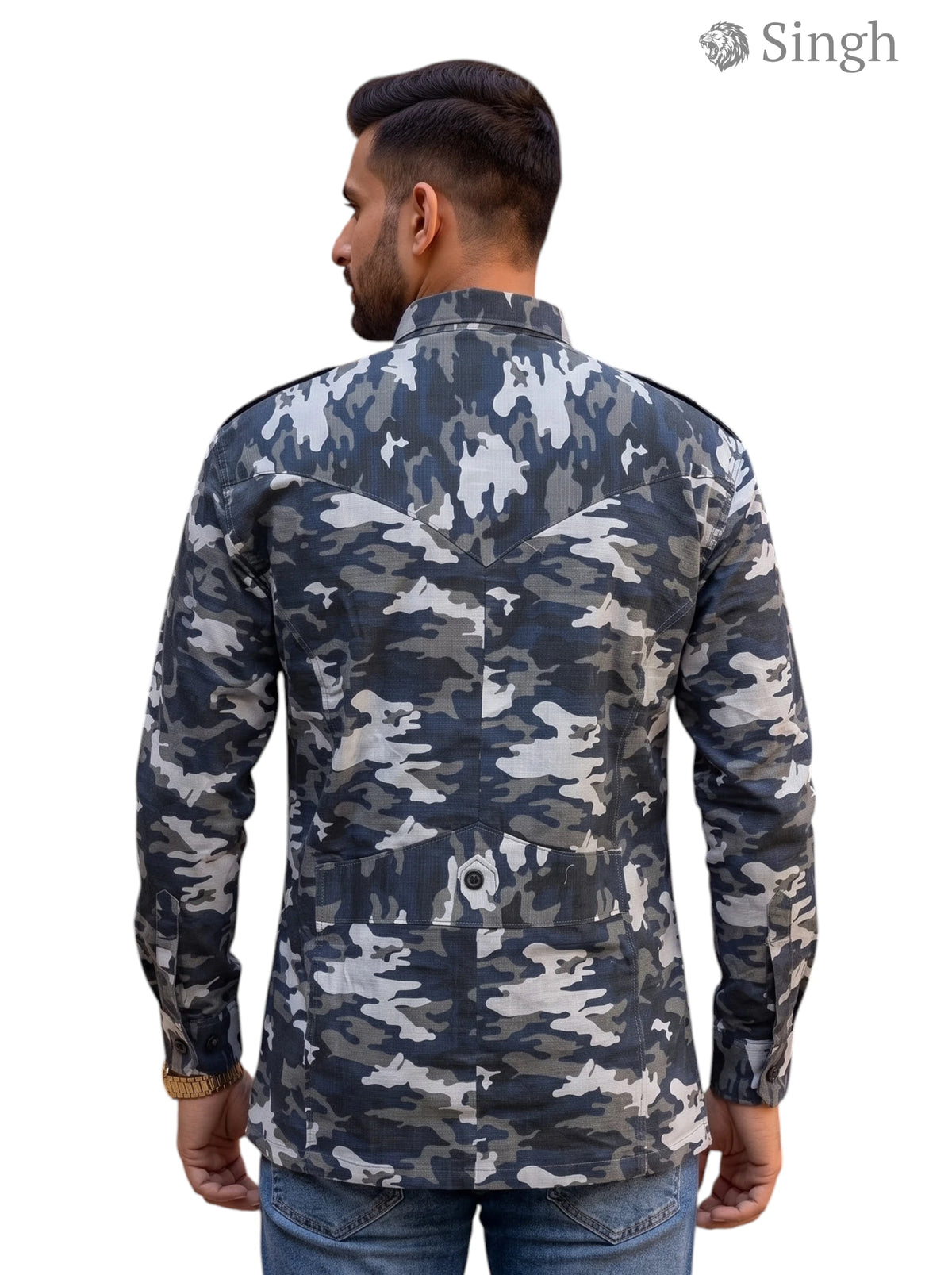 M Hunting Shirt in Camouflage Color with Cotton Fabric at Back View HUNTING SHIRTS-1310-268