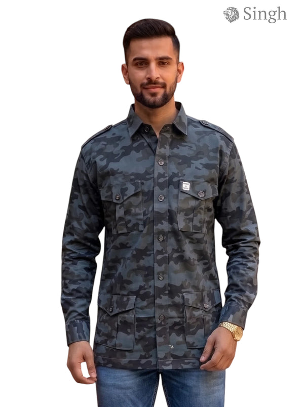 M Camouflage Hunting Shirt in Durable Fabric Front View HUNTING SHIRTS-1310-269