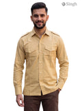 M Hunting Shirts in tan color made of cotton fabric, featuring a front view with buttoned pockets HUNTING SHIRTS-1310-31