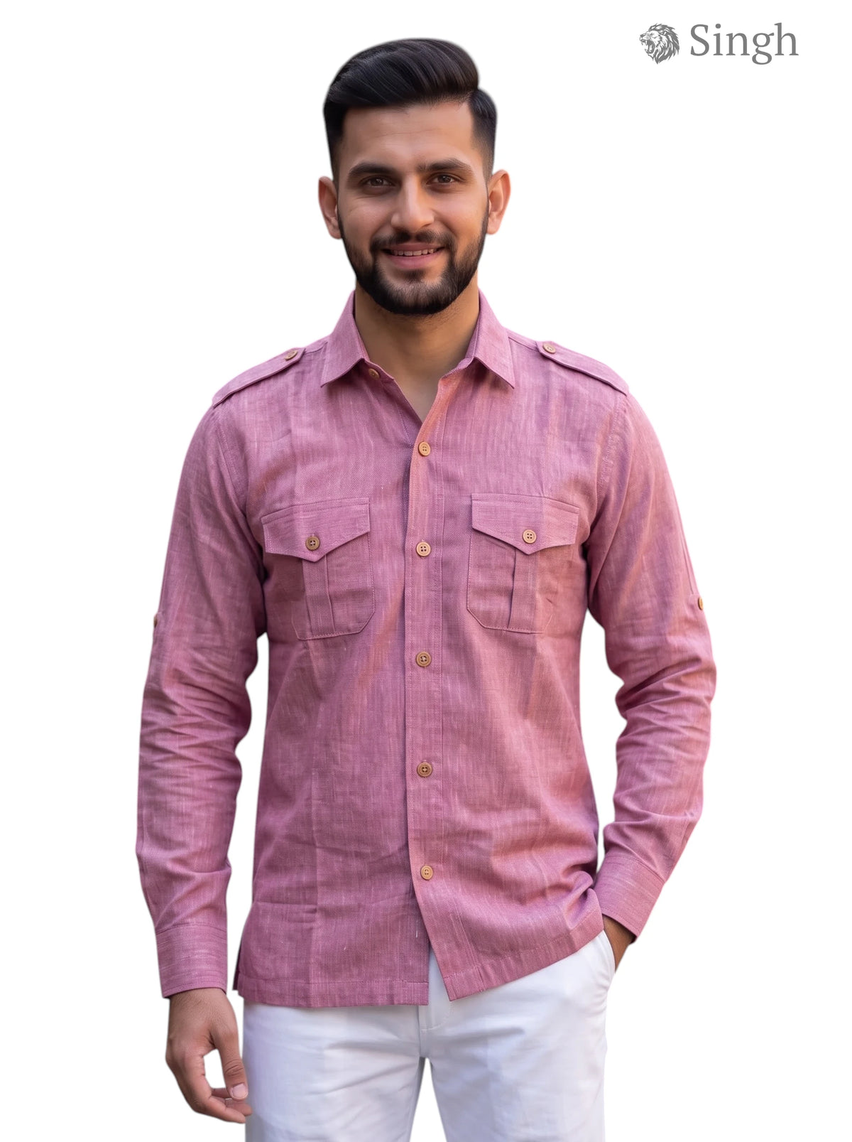 M Hunting Shirts in Red Cotton Fabric Front View HUNTING SHIRTS-1310-4