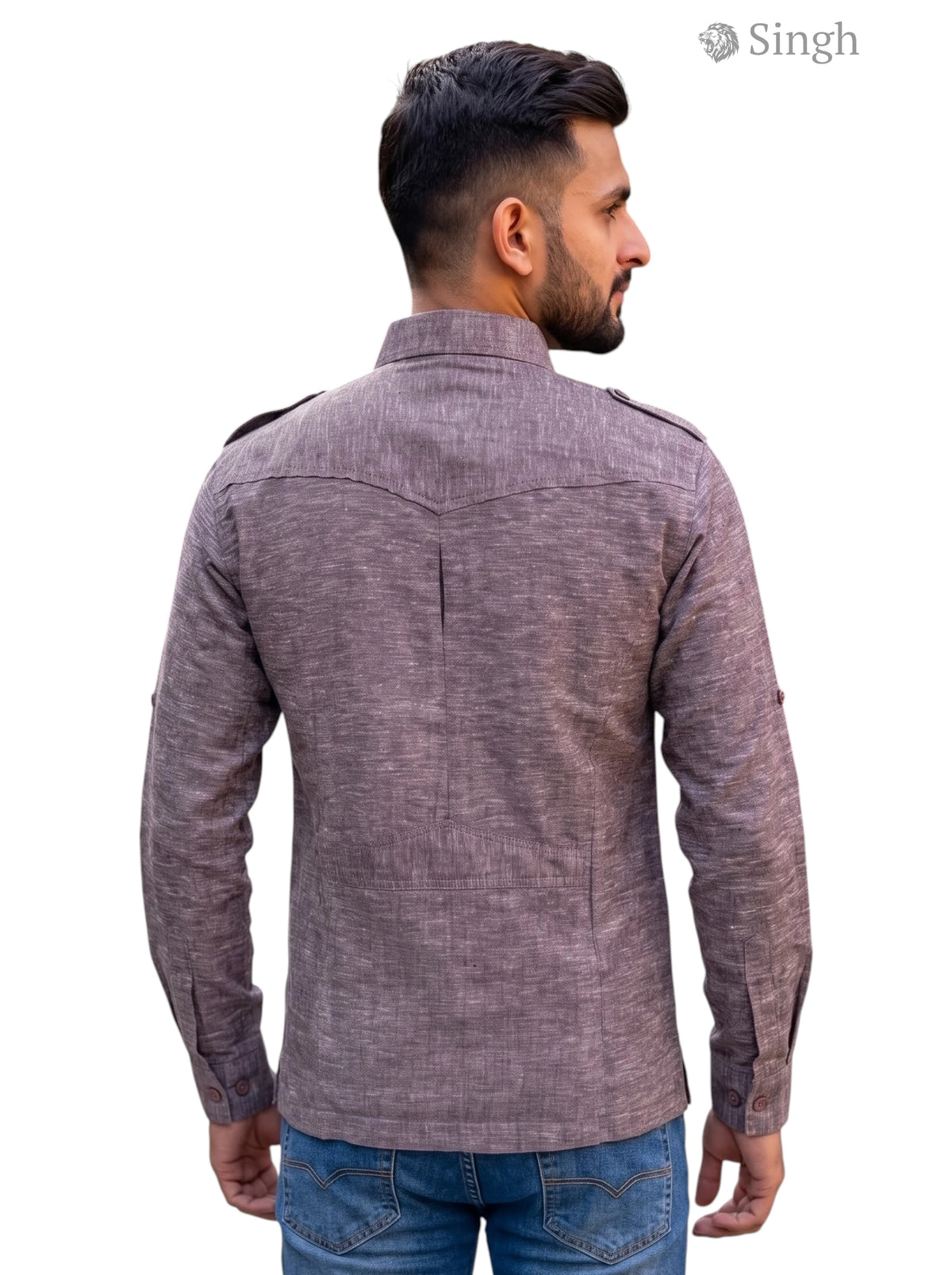 M Hunting Shirts in brown fabric, back view showcasing stylish design, HUNTING SHIRTS-1310-40