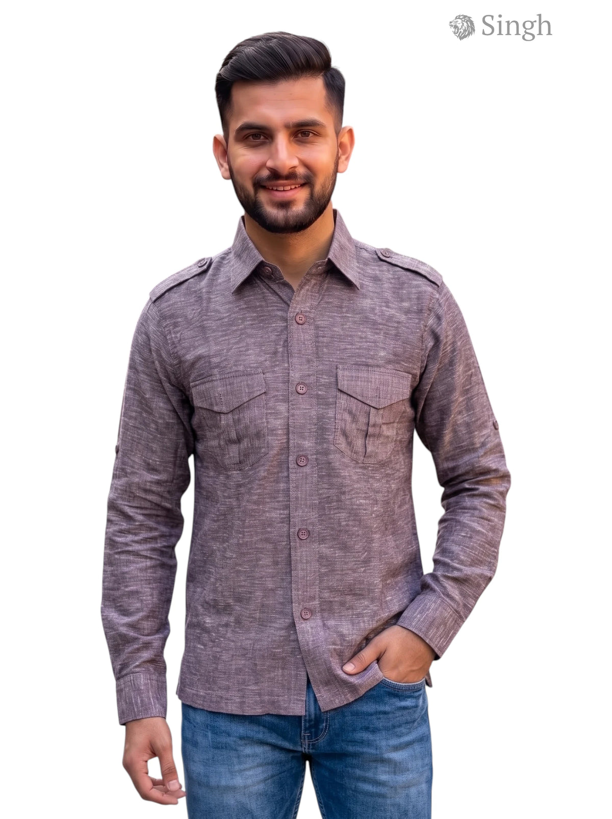 M Hunting Shirts in Brown Fabric with Button Closure and Two Chest Pockets - HUNTING SHIRTS-1310-40
