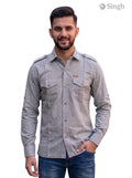 M Hunting Shirts in gray fabric with dual chest pockets, casual style from Singh