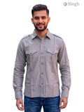 M Hunting Shirts in Gray Cotton with Front Pockets and Button-Up Design