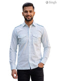 M Hunting Shirt in light blue fabric, front view, featuring two chest pockets, HUNTING SHIRTS-1310-59