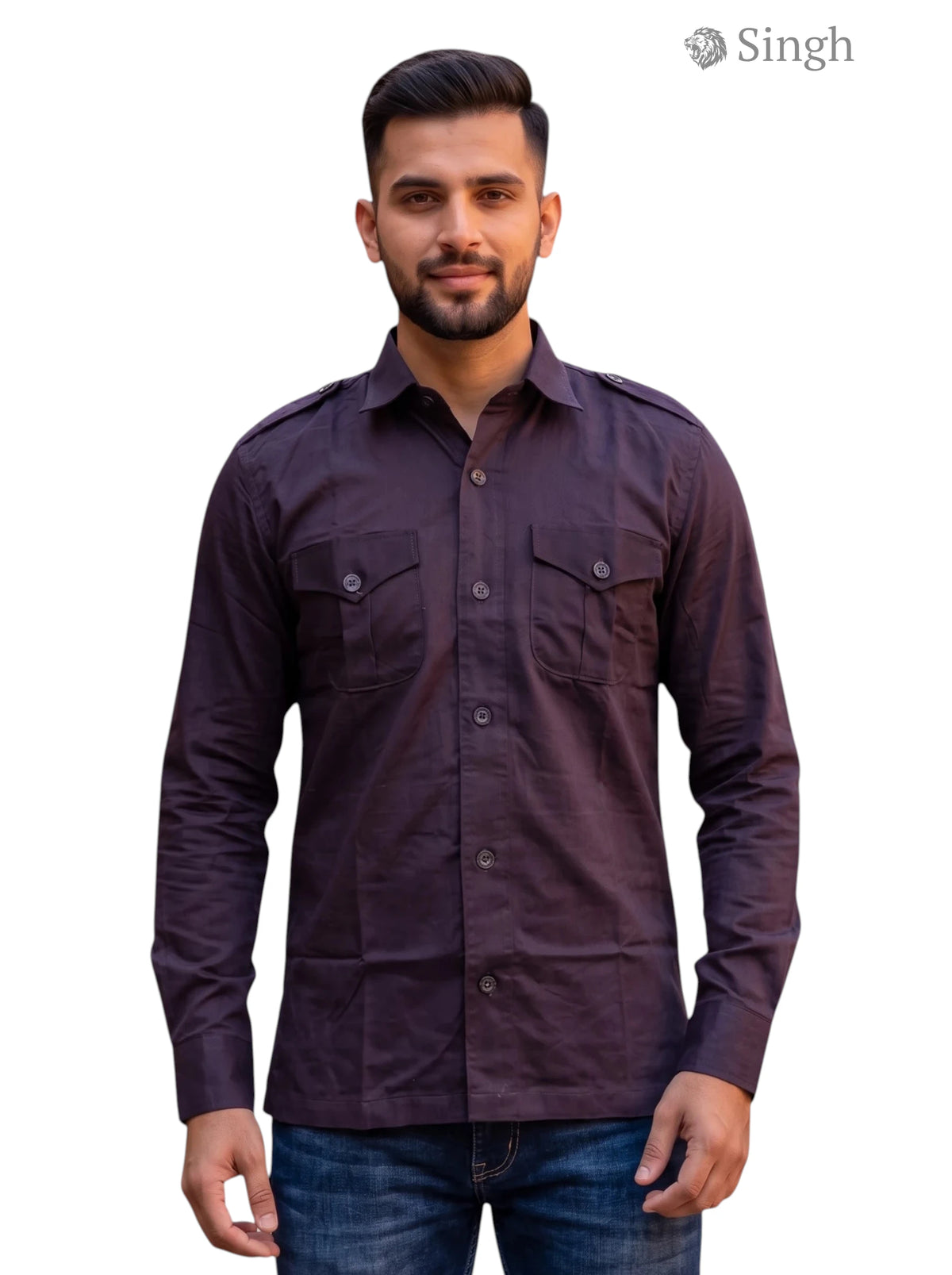 Men's Dark Purple Cotton Hunting Shirts-1310-61 with buttoned pockets and stylish design