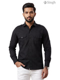 M Hunting Shirts in black cotton fabric with front pockets for a stylish look - HUNTING SHIRTS-1310-63