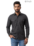 M Hunting Shirts in Grey Checkered Fabric with Front Pockets and Button Closure, HUNTING SHIRTS-1310-64