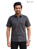 M Hunting Shirts in dark grey fabric with short sleeves and a front button design, HUNTING SHIRTS-1310-65