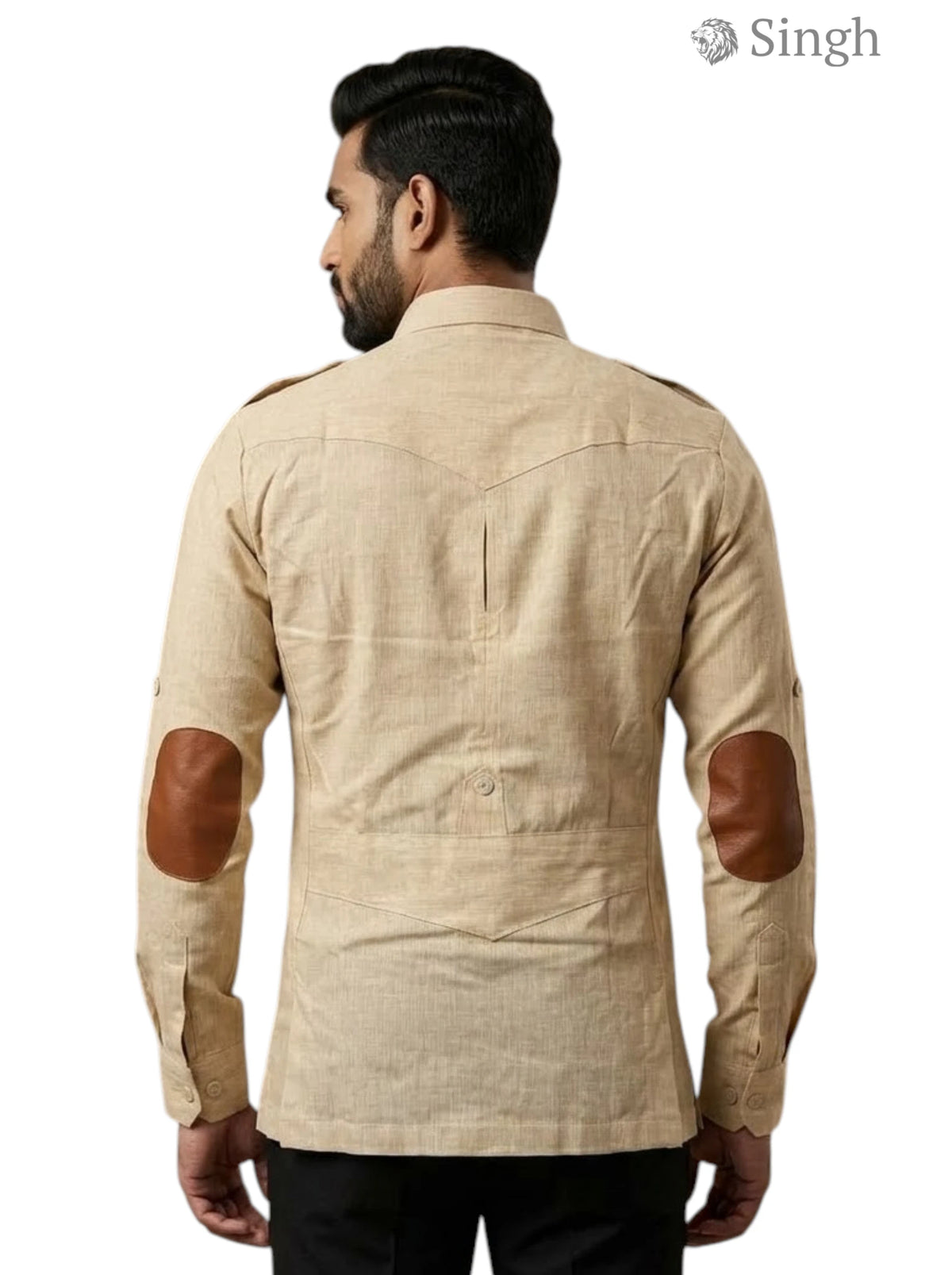 M Tan Hunting Shirt with Cotton Fabric, Back View, HUNTING SHIRTS-1310-67