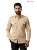 Men's beige cotton hunting shirt with chest pockets, stylish and comfortable - HUNTING SHIRTS-1310-67