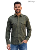 M Hunting Shirt in Olive Green Fabric from SINGH with a Front View Design for Men - HUNTING SHIRTS-1310-73