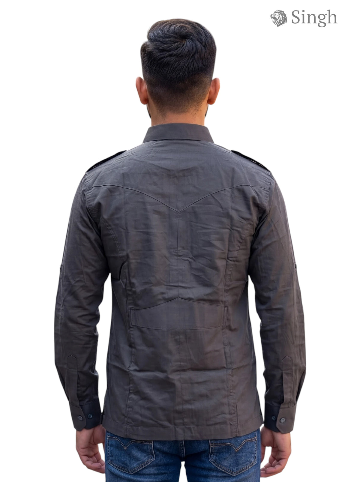 M Hunting Shirts in dark gray fabric shown from the back, featuring a sleek design HUNTING SHIRTS-1310-78
