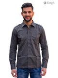 M Hunting Shirt in gray cotton, front view showcasing pockets, HUNTING SHIRTS-1310-78