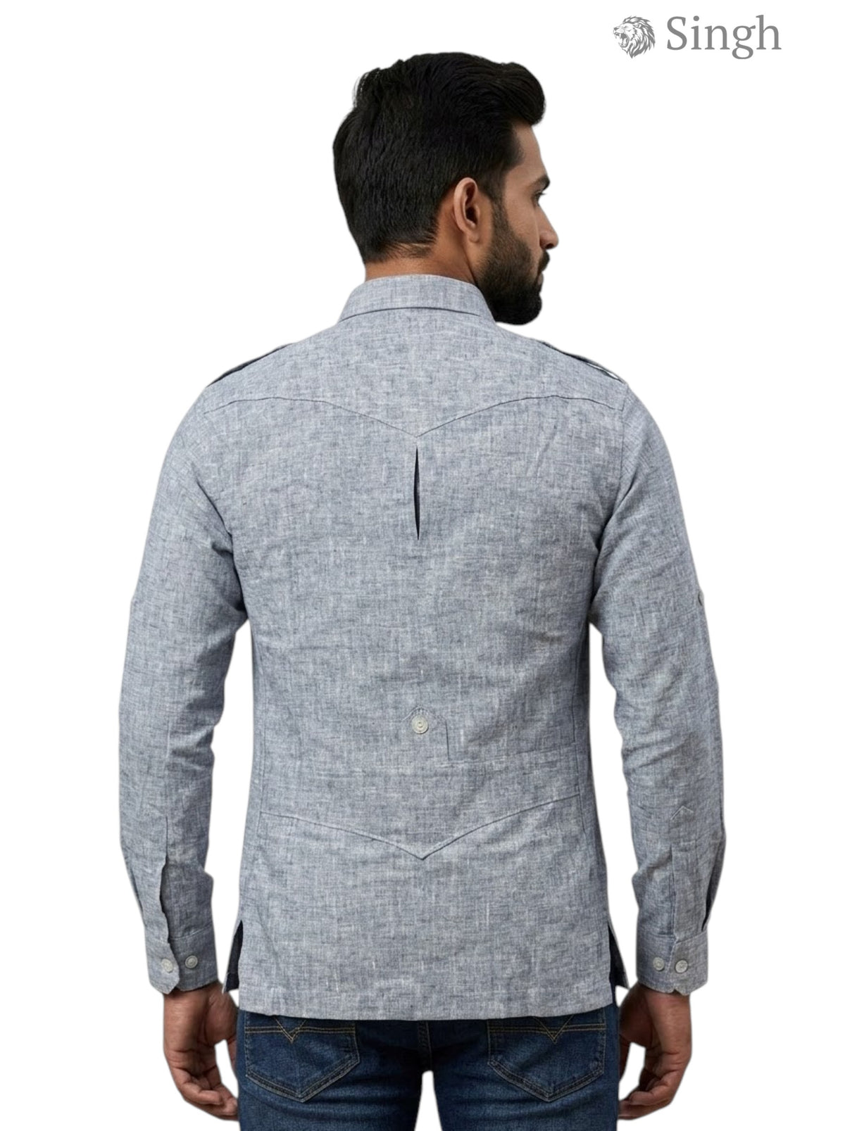 M Hunting Shirts in blue fabric, back view showcasing stylish design, HUNTING SHIRTS-1310-84