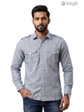 M Hunting Shirts in light gray cotton at a front angle featuring chest pockets and button details HUNTING SHIRTS-1310-84