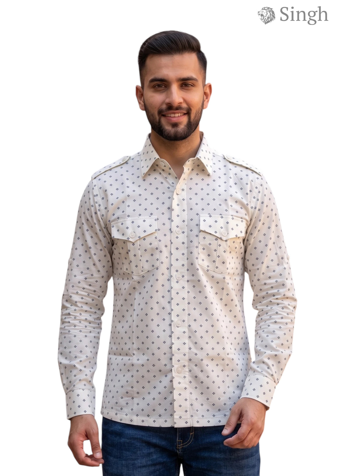 M Beige Cotton Hunting Shirt-1310-85 with button pockets for outdoor use
