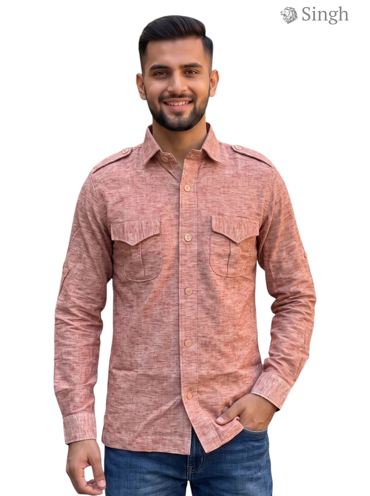 M Hunting Shirt in Rust Color with Soft Fabric and Front Pockets, featuring HUNTING SHIRTS-1310-87