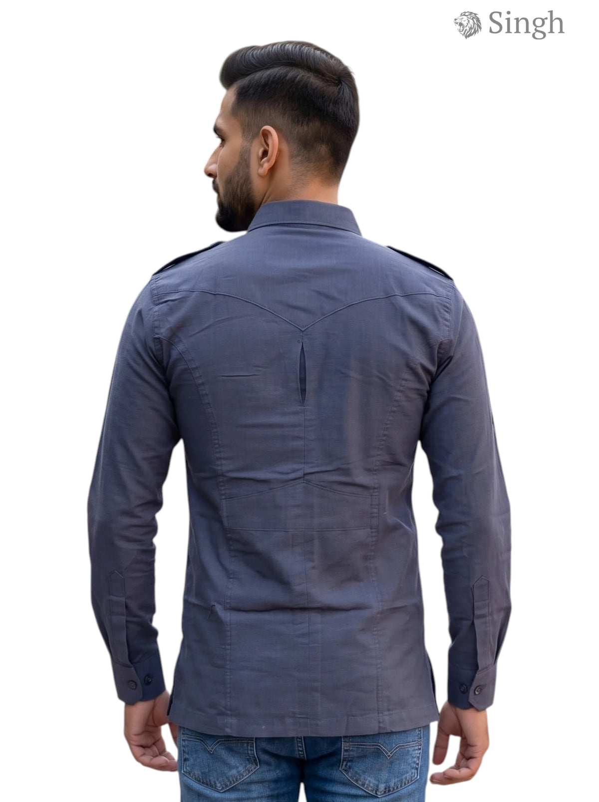 M Hunting Shirt in grey fabric, back view featuring a stylish design, HUNTING SHIRTS-1310-90