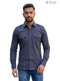 M Hunting Shirt in navy color made of durable fabric, front view featuring button closure and chest pockets, HUNTING SHIRTS-1310-90